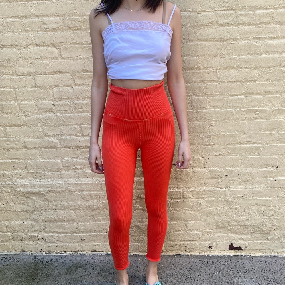 FP MOVEMENT - Ribbed Compression Faded Bright Orange Leggings M/L - NWOT